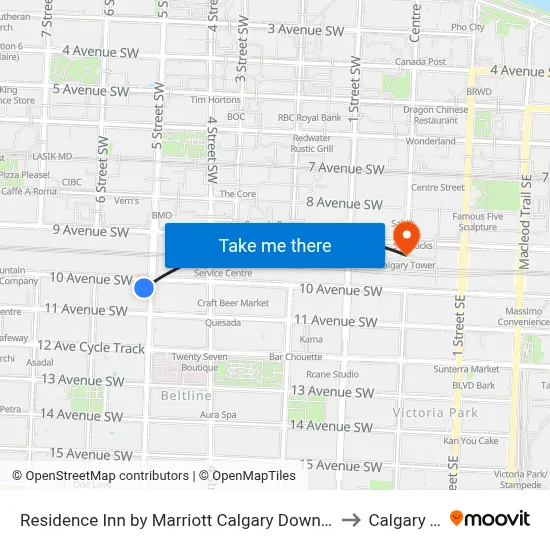 Residence Inn by Marriott Calgary Downtown/Beltline District to Calgary Tower map