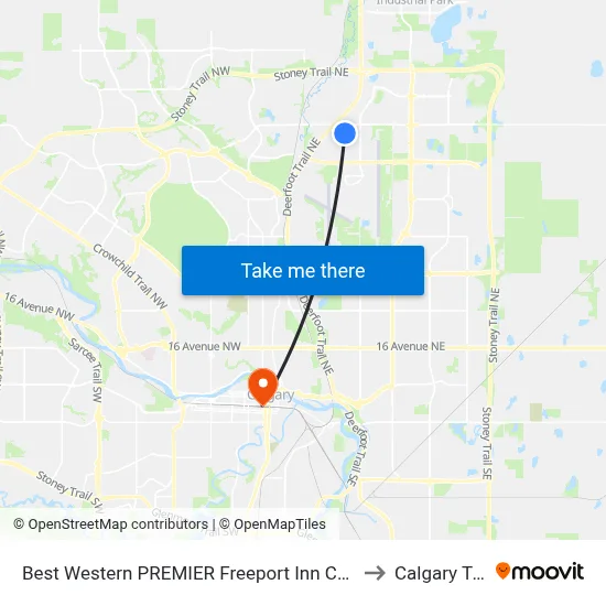 Best Western PREMIER Freeport Inn Calgary Airport to Calgary Tower map