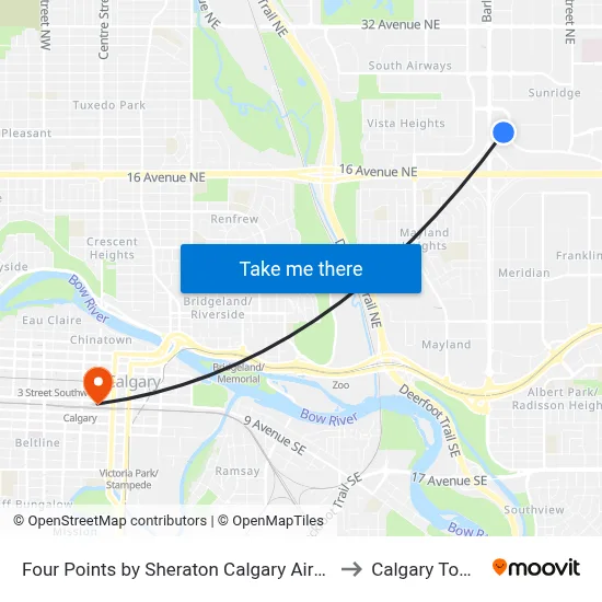 Four Points by Sheraton Calgary Airport to Calgary Tower map