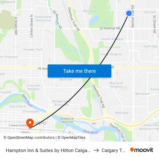 Hampton Inn & Suites by Hilton Calgary-Airport to Calgary Tower map