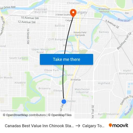 Canadas Best Value Inn Chinook Station to Calgary Tower map