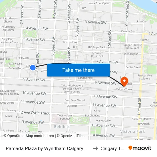 Ramada Plaza by Wyndham Calgary Downtown to Calgary Tower map