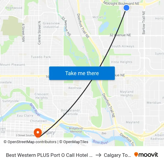 Best Western PLUS Port O Call Hotel Calgary to Calgary Tower map
