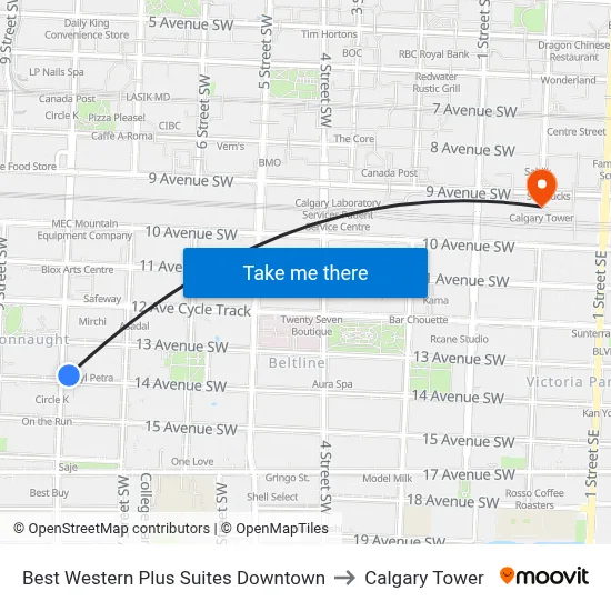 Best Western Plus Suites Downtown to Calgary Tower map