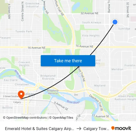 Emerald Hotel & Suites Calgary Airport to Calgary Tower map