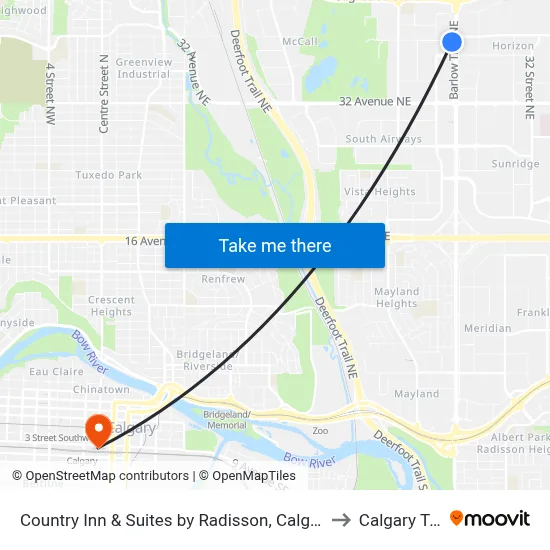 Country Inn & Suites by Radisson, Calgary-Northeast to Calgary Tower map