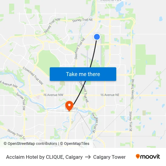 Acclaim Hotel by CLIQUE, Calgary to Calgary Tower map