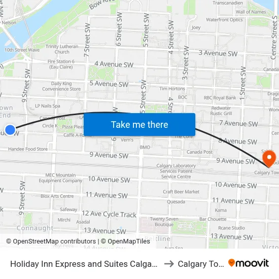 Holiday Inn Express and Suites Calgary by IHG to Calgary Tower map