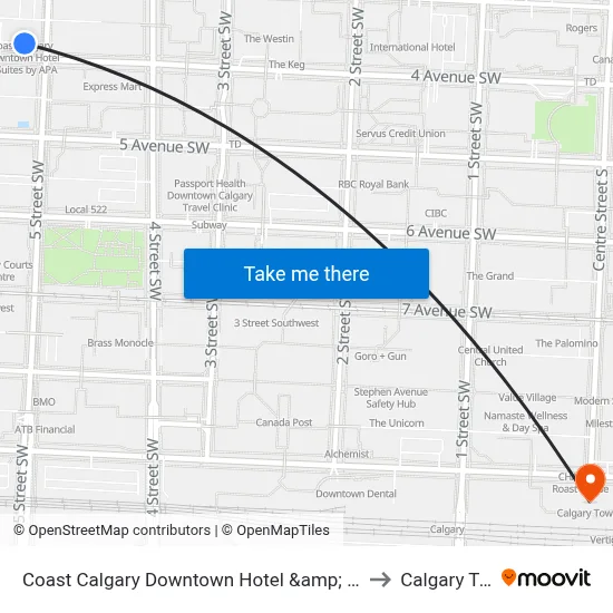 Coast Calgary Downtown Hotel &amp; Suites by APA to Calgary Tower map