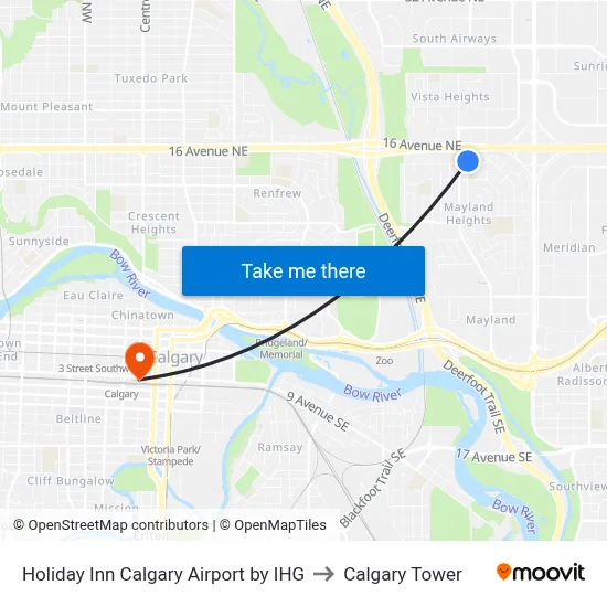 Holiday Inn Calgary Airport by IHG to Calgary Tower map
