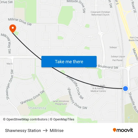 Shawnessy Station to Millrise map