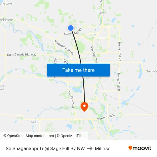 Sb Shaganappi Tr @ Sage Hill Bv NW to Millrise map