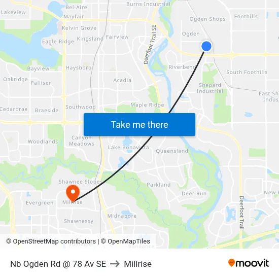 Nb Ogden Rd @ 78 Av SE to Millrise map