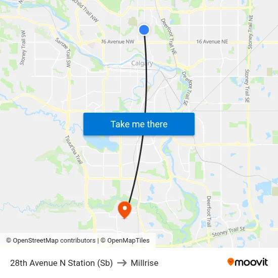 28th Avenue N Station (Sb) to Millrise map