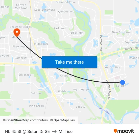 Nb 45 St @ Seton Dr SE to Millrise map