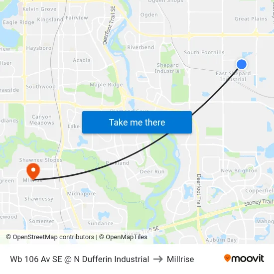 Wb 106 Av SE @ N Dufferin Industrial to Millrise map