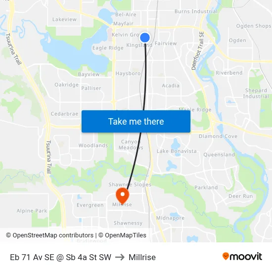 Eb 71 Av SE @ Sb 4a St SW to Millrise map