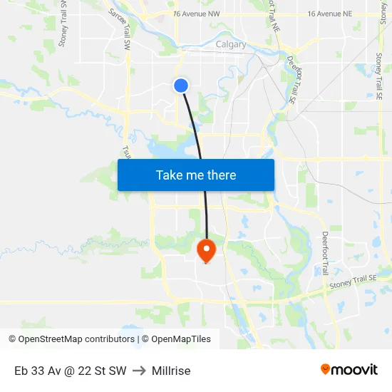 Eb 33 Av @ 22 St SW to Millrise map