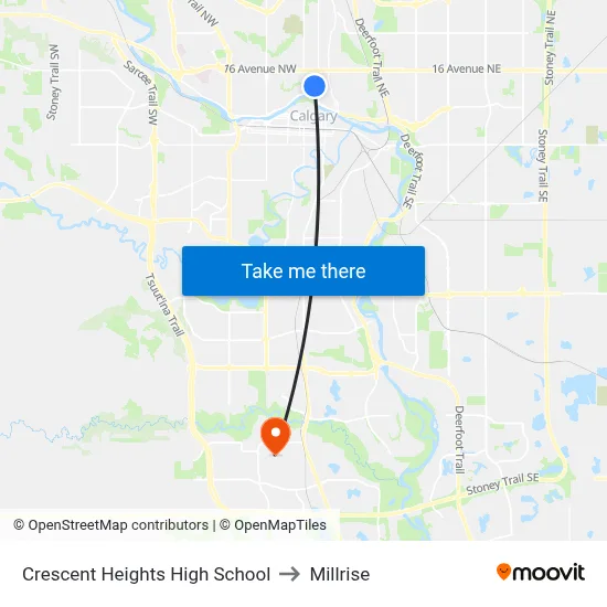 Crescent Heights High School to Millrise map