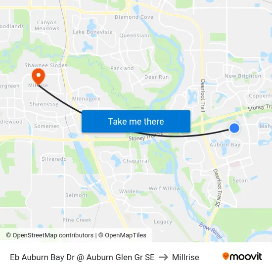 Eb Auburn Bay Dr @ Auburn Glen Gr SE to Millrise map