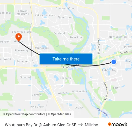 Wb Auburn Bay Dr @ Auburn Glen Gr SE to Millrise map