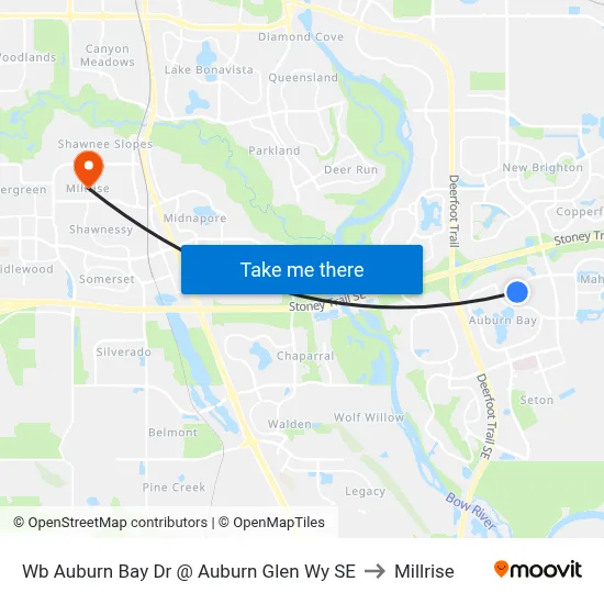 Wb Auburn Bay Dr @ Auburn Glen Wy SE to Millrise map