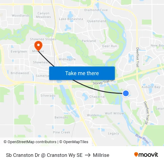 Sb Cranston Dr @ Cranston Wy SE to Millrise map