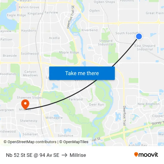 Nb 52 St SE @ 94 Av SE to Millrise map