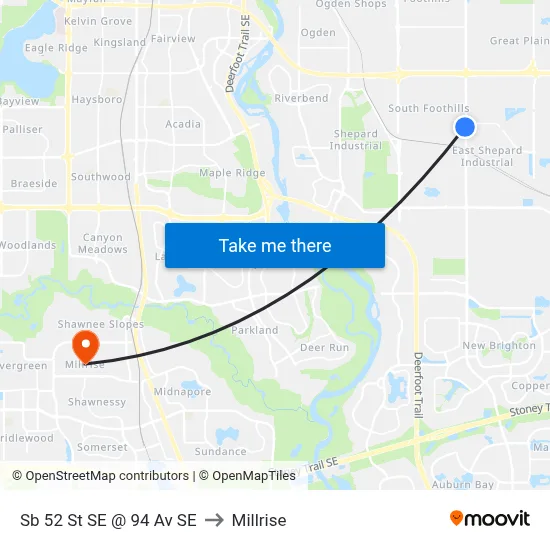 Sb 52 St SE @ 94 Av SE to Millrise map
