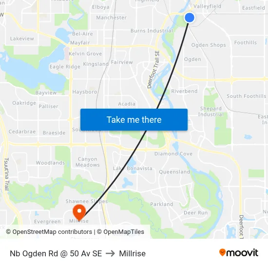 Nb Ogden Rd @ 50 Av SE to Millrise map