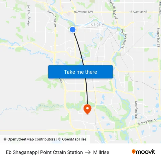 Eb Shaganappi Point Ctrain Station to Millrise map