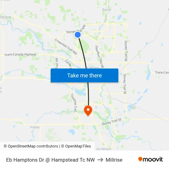 Eb Hamptons Dr @ Hampstead Tc NW to Millrise map