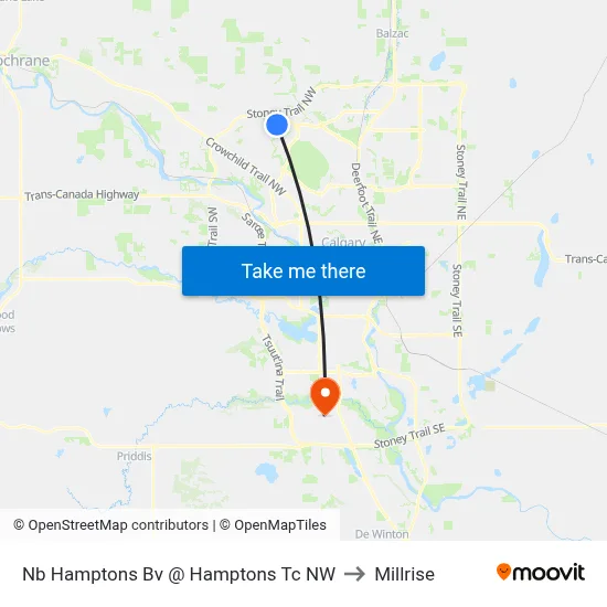 Nb Hamptons Bv @ Hamptons Tc NW to Millrise map