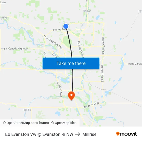 Eb Evanston Vw @ Evanston Ri NW to Millrise map