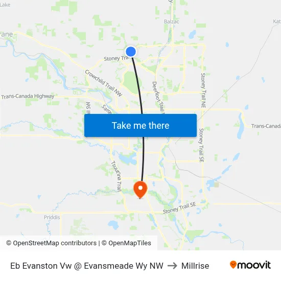 Eb Evanston Vw @ Evansmeade Wy NW to Millrise map