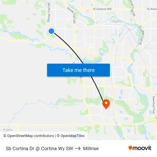 Sb Cortina Dr @ Cortina Wy SW to Millrise map
