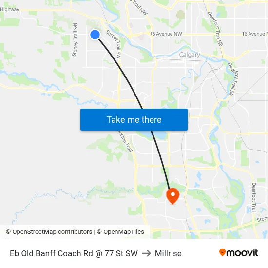 Eb Old Banff Coach Rd @ 77 St SW to Millrise map