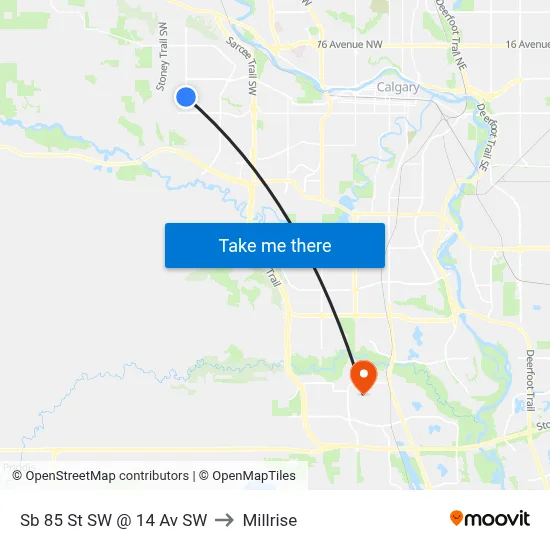 Sb 85 St SW @ 14 Av SW to Millrise map