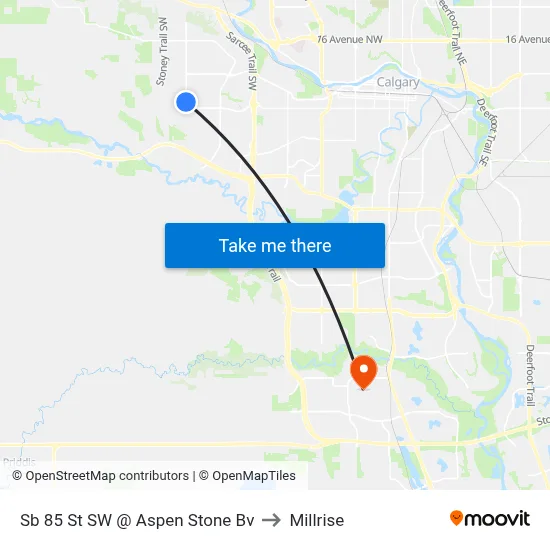 Sb 85 St SW @ Aspen Stone Bv to Millrise map