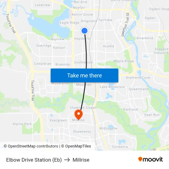 Elbow Drive Station (Eb) to Millrise map