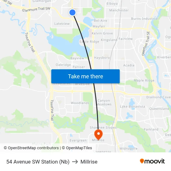 54 Avenue SW Station (Nb) to Millrise map
