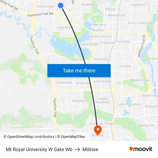 Mt Royal University W Gate Wb to Millrise map