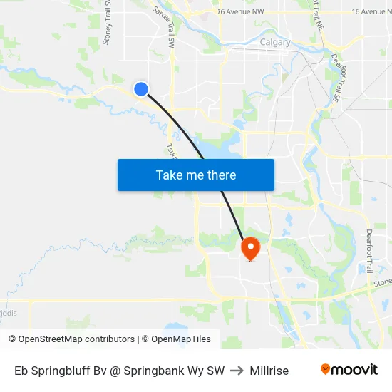 Eb Springbluff Bv @ Springbank Wy SW to Millrise map