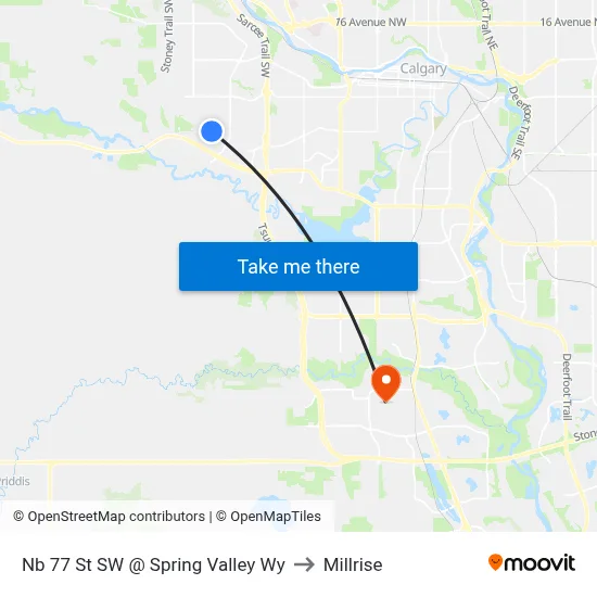 Nb 77 St SW @ Spring Valley Wy to Millrise map