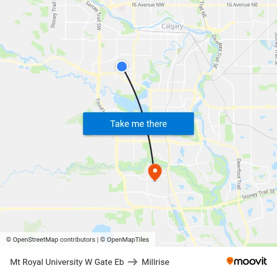 Mt Royal University W Gate Eb to Millrise map