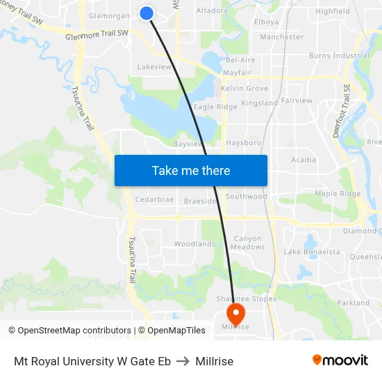 Mt Royal University W Gate Eb to Millrise map