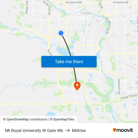 Mt Royal University W Gate Wb to Millrise map