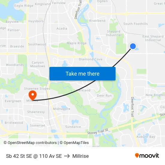 Sb 42 St SE @ 110 Av SE to Millrise map
