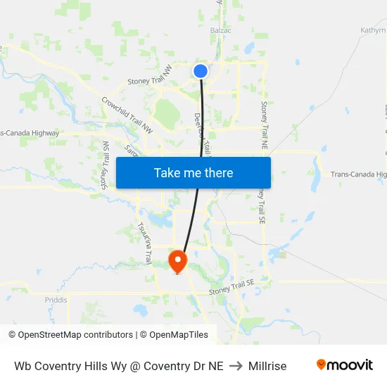 Wb Coventry Hills Wy @ Coventry Dr NE to Millrise map