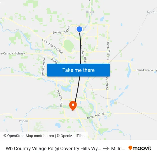 Wb Country Village Rd @ Coventry Hills Wy NE to Millrise map